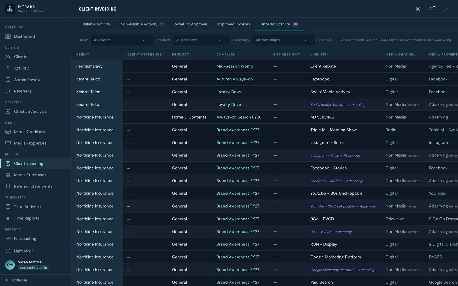 Intrada billing billable screen