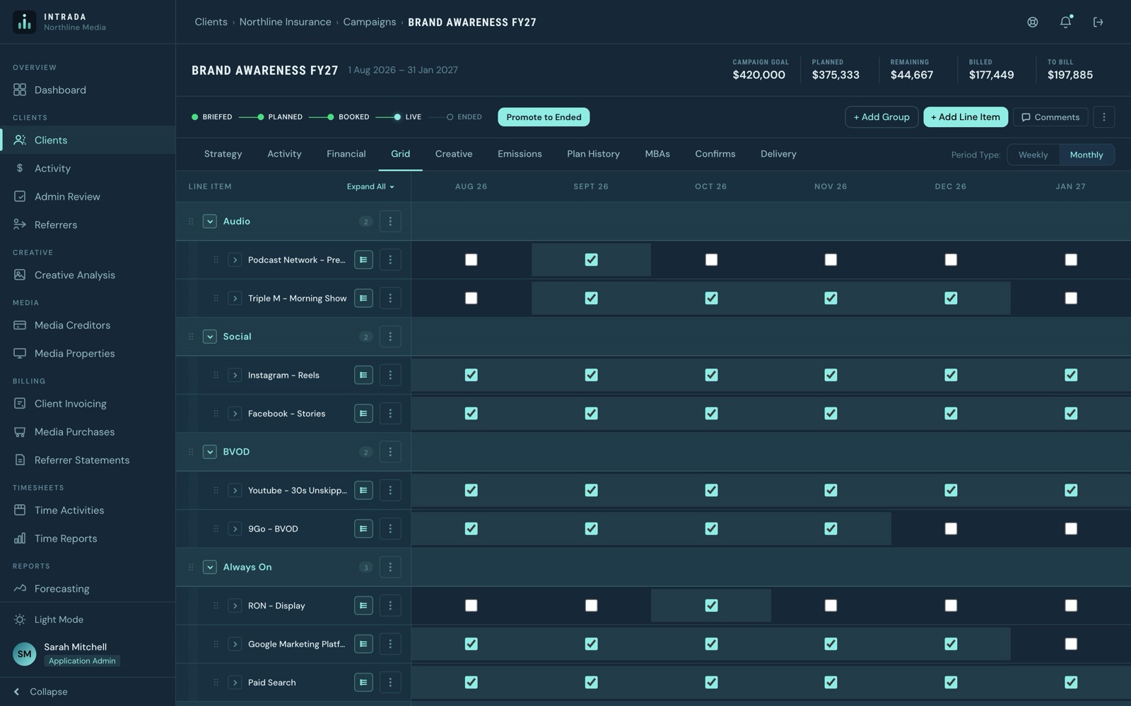Intrada plan grid screen