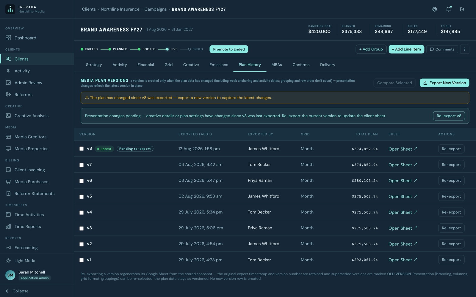 Intrada proposal screen