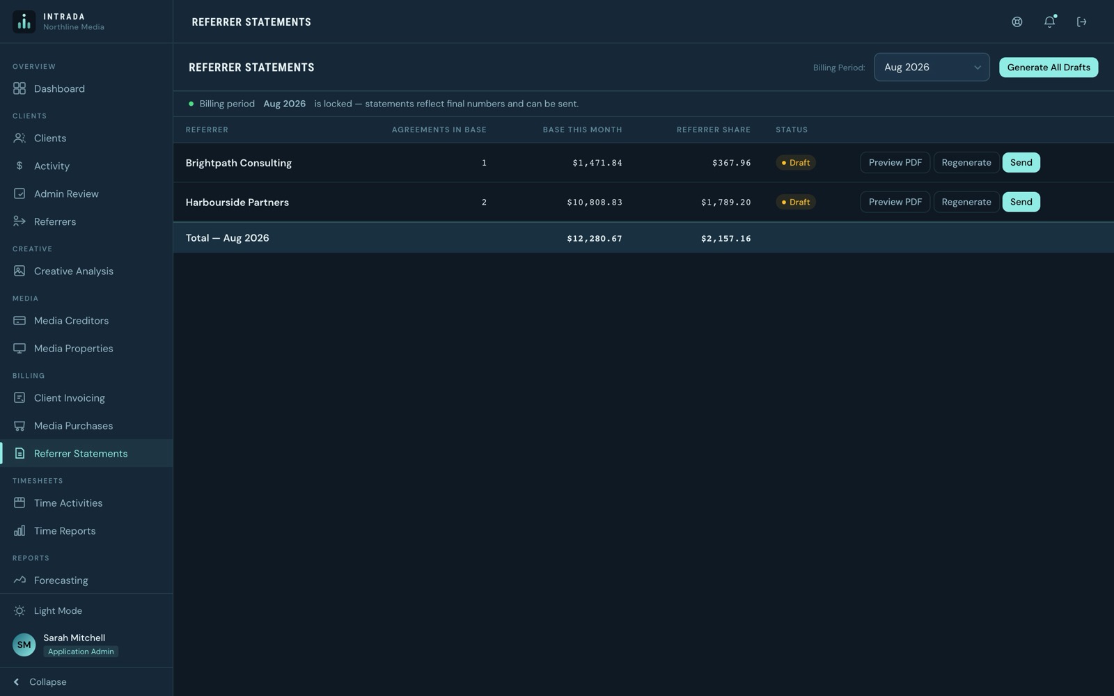 Intrada referrers screen